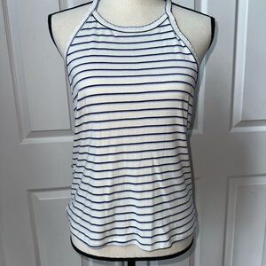 American Eagle Outfitters Nautical Stripe Tank Top White and Blue